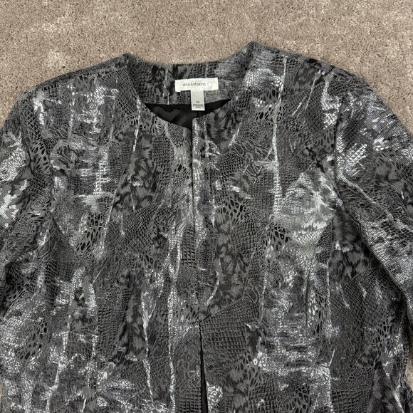 Gray Metallic Animal Print 3/4 Sleeve Blazer Jacket Size M Cocktail Dressbarn - Picture 2 of 5